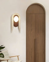 Vima Yellow Travertine and Wood LED Wall Sconce Minimalist Stone Indoor Light Fixture