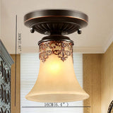 Vintage 5 Light Bending Metal Chandelier with Inverted Glass Shades and Bronze Finish