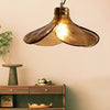 Vintage Amber Flower Glass Pendant Light H65 Brass Retro Petal Chandelier for Dining Room