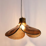 Vintage Amber Flower Glass Pendant Light H65 Brass Retro Petal Chandelier for Dining Room