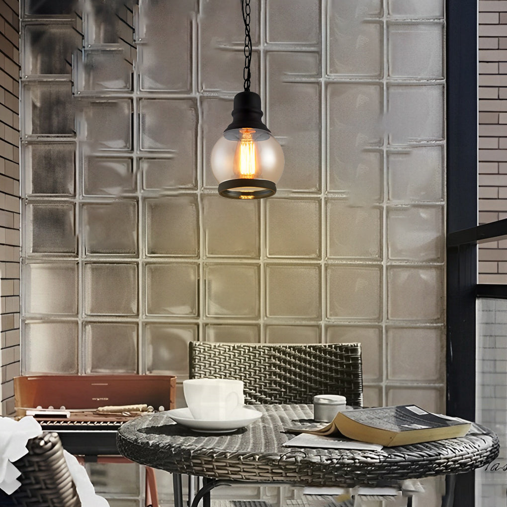 Vintage Amber Glass Pendant Light Retro Iron Lantern Chandelier for Dining Room and Bar