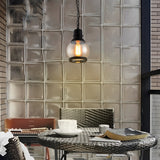 Vintage Amber Glass Pendant Light Retro Iron Lantern Chandelier for Dining Room and Bar