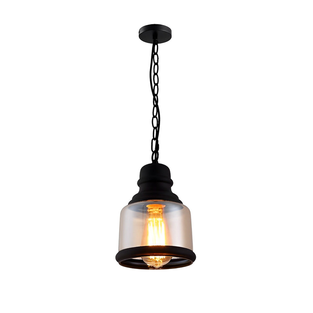 Vintage Amber Glass Pendant Light Retro Iron Lantern Chandelier for Dining Room and Bar