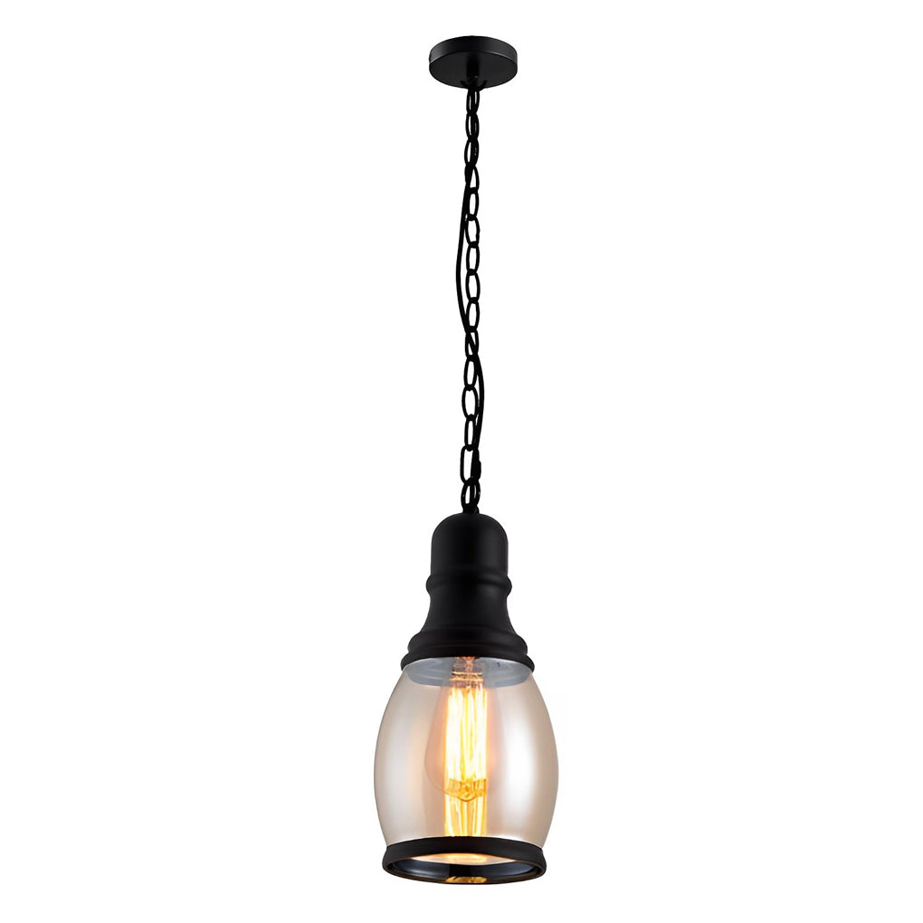 Vintage Amber Glass Pendant Light Retro Iron Lantern Chandelier for Dining Room and Bar