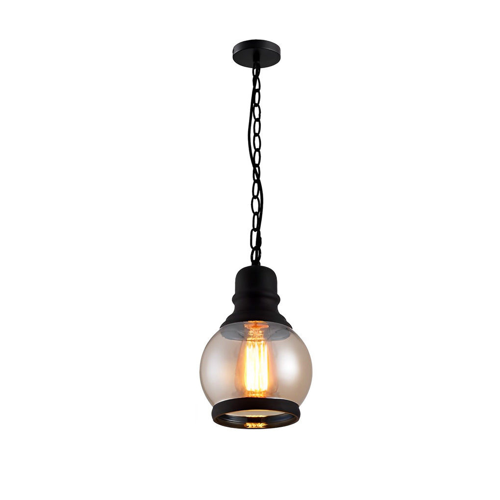Vintage Amber Glass Pendant Light Retro Iron Lantern Chandelier for Dining Room and Bar
