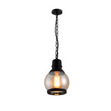 Vintage Amber Glass Pendant Light Retro Iron Lantern Chandelier for Dining Room and Bar