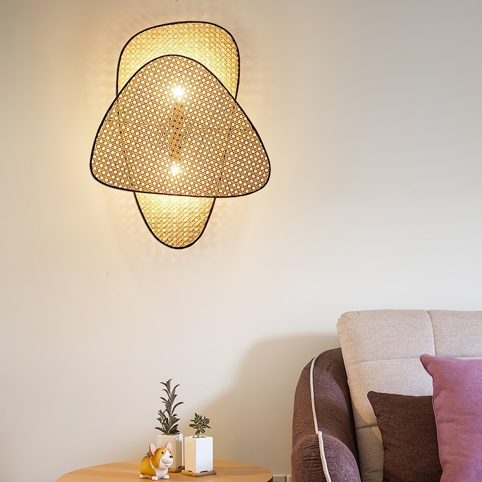 Vintage Bamboo Screen Cannage Wall Sconce Natural Wood Bracket Lighting Fixture