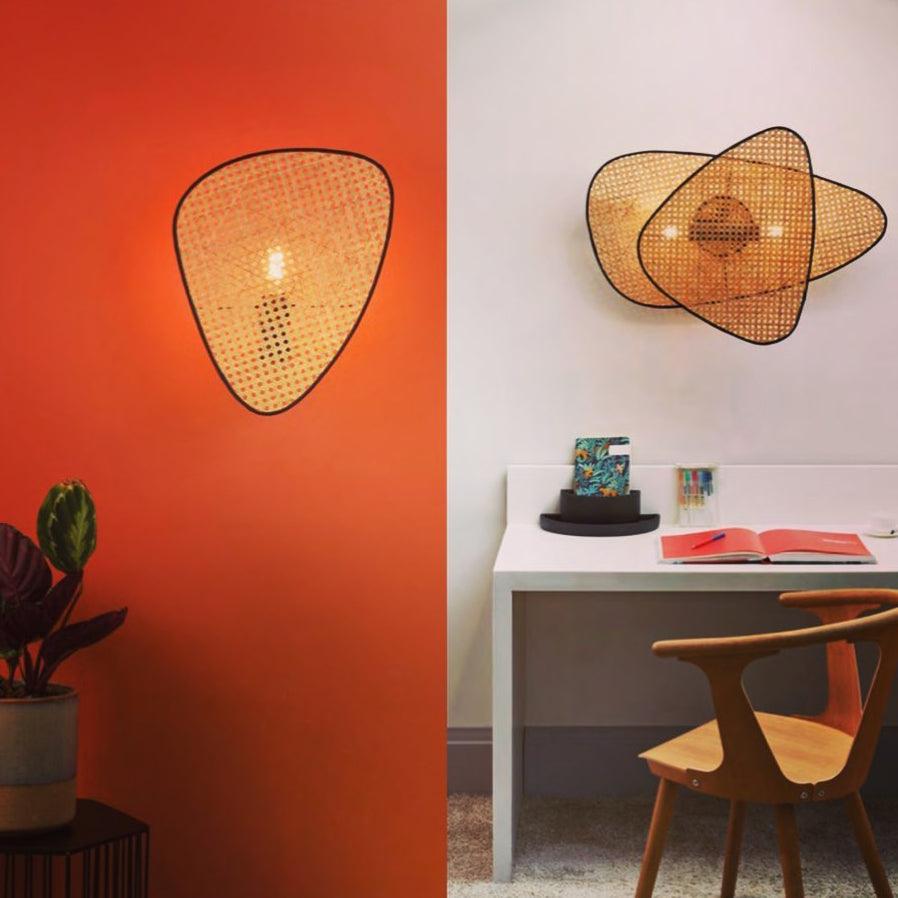 Vintage Bamboo Screen Cannage Wall Sconce Natural Wood Bracket Lighting Fixture