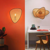Vintage Bamboo Screen Cannage Wall Sconce Natural Wood Bracket Lighting Fixture
