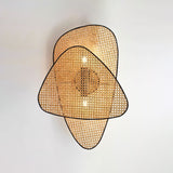 Vintage Bamboo Screen Cannage Wall Sconce Natural Wood Bracket Lighting Fixture