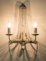 Vintage Basket Crystal Wall Sconce Traditional Distressed White Candle Wall Light