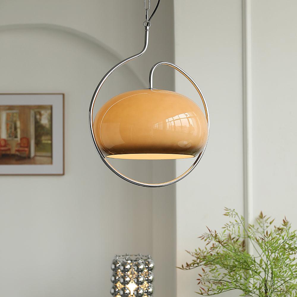 Vintage Bauhaus Medieval Pendant Lamp Chrome Cream Glass Hanging Fixture Retro Lighting