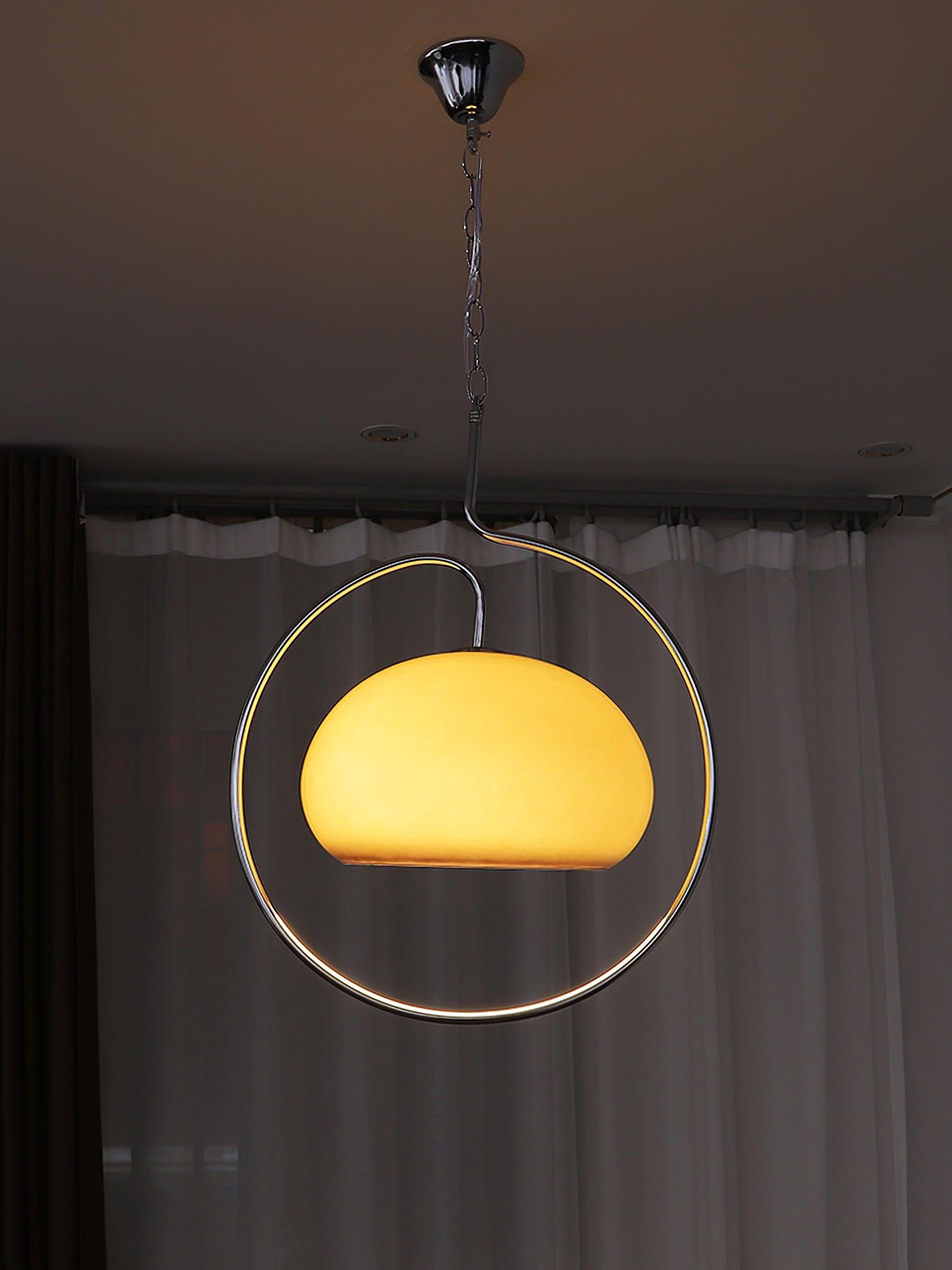 Vintage Bauhaus Medieval Pendant Lamp Chrome Cream Glass Hanging Fixture Retro Lighting