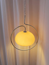Vintage Bauhaus Medieval Pendant Lamp Chrome Cream Glass Hanging Fixture Retro Lighting