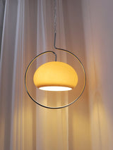 Vintage Bauhaus Medieval Pendant Lamp Chrome Cream Glass Hanging Fixture Retro Lighting