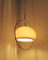 Vintage Bauhaus Medieval Pendant Lamp Chrome Cream Glass Hanging Fixture Retro Lighting
