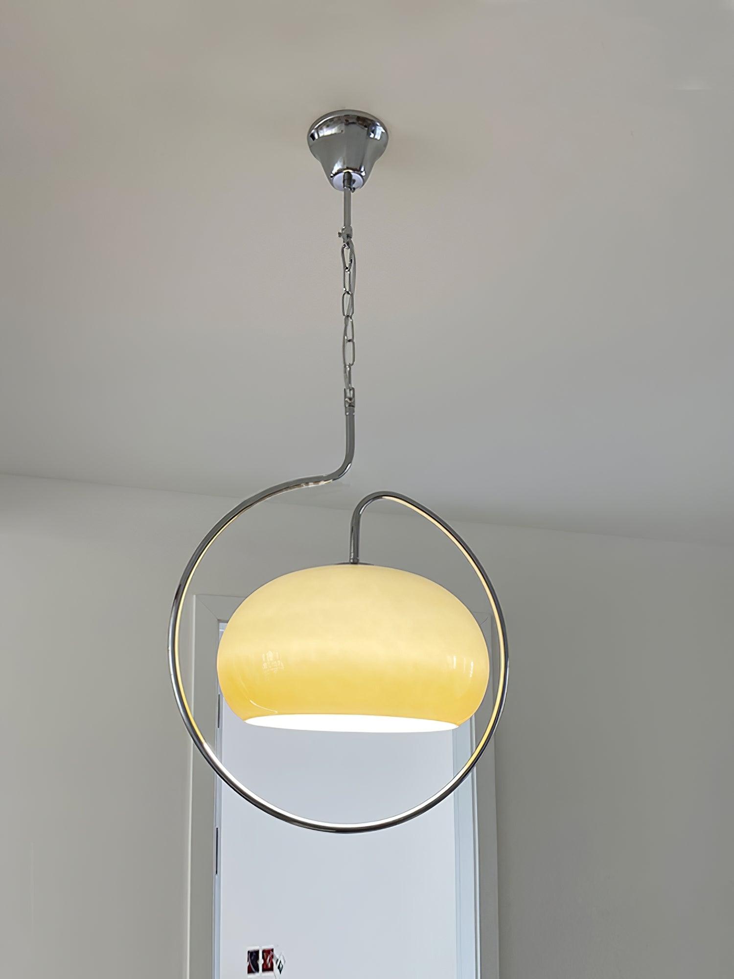 Vintage Bauhaus Medieval Pendant Lamp Chrome Cream Glass Hanging Fixture Retro Lighting