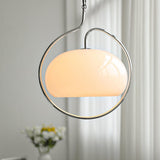 Vintage Bauhaus Medieval Pendant Lamp Chrome Cream Glass Hanging Fixture Retro Lighting