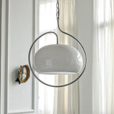 Vintage Bauhaus Medieval Pendant Lamp Chrome Cream Glass Hanging Fixture Retro Lighting