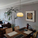 Vintage Bauhaus Medieval Pendant Lamp Chrome Cream Glass Hanging Fixture Retro Lighting