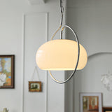 Vintage Bauhaus Medieval Pendant Lamp Chrome Cream Glass Hanging Fixture Retro Lighting