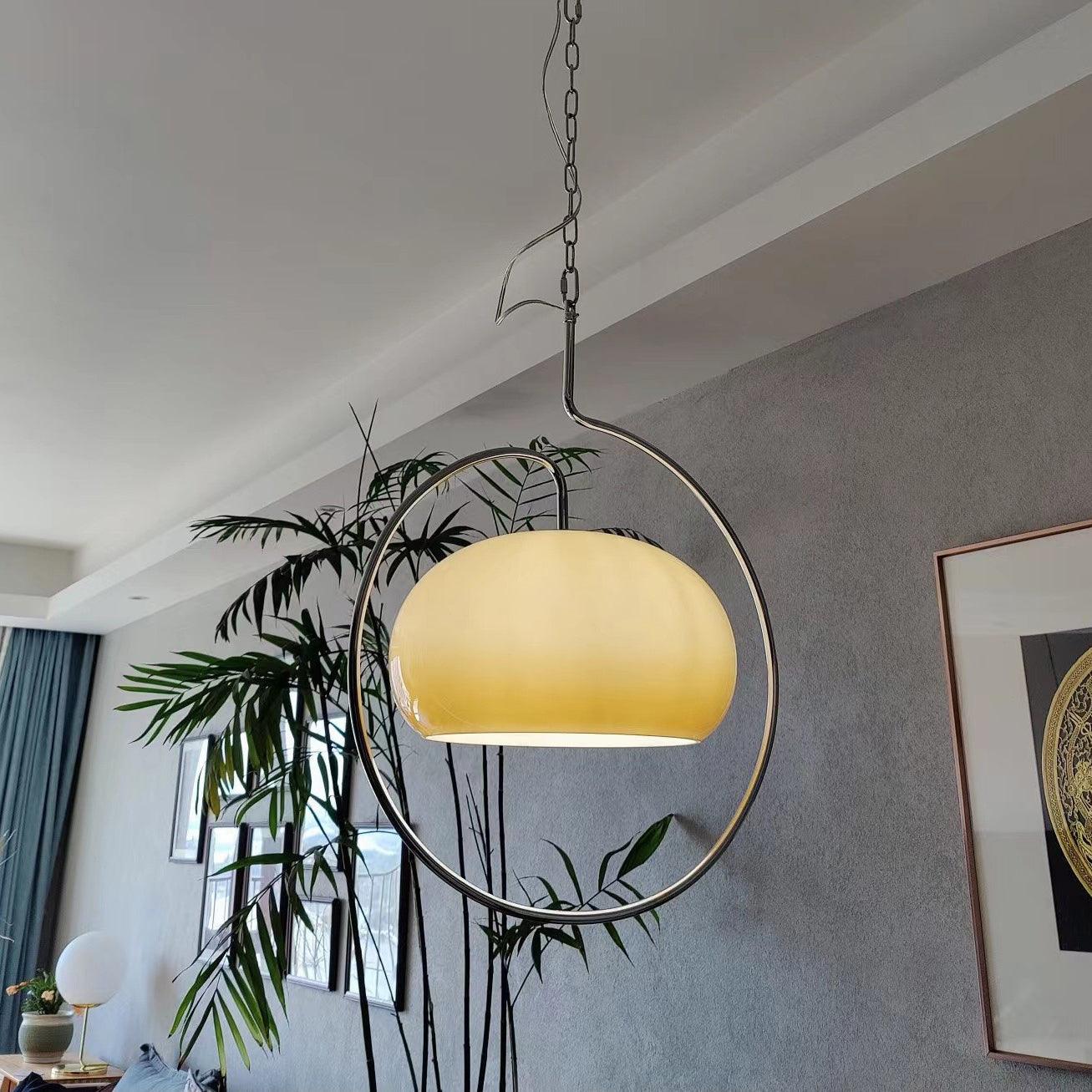 Vintage Bauhaus Medieval Pendant Lamp Chrome Cream Glass Hanging Fixture Retro Lighting