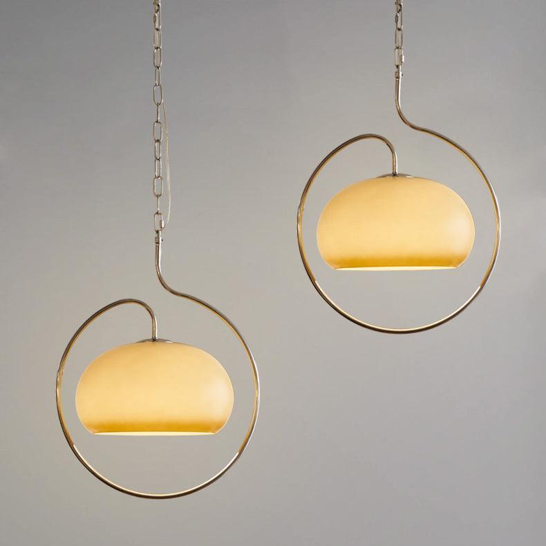 Vintage Bauhaus Medieval Pendant Lamp Chrome Cream Glass Hanging Fixture Retro Lighting