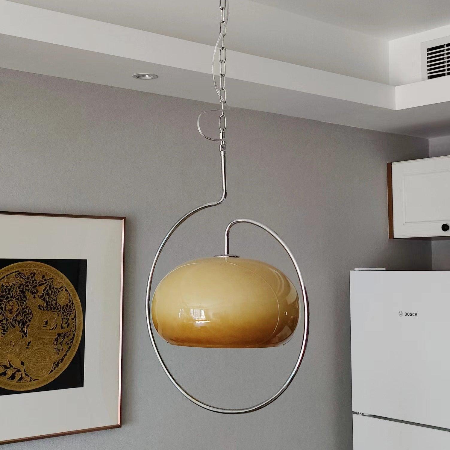 Vintage Bauhaus Medieval Pendant Lamp Chrome Cream Glass Hanging Fixture Retro Lighting