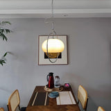 Vintage Bauhaus Medieval Pendant Lamp Chrome Cream Glass Hanging Fixture Retro Lighting