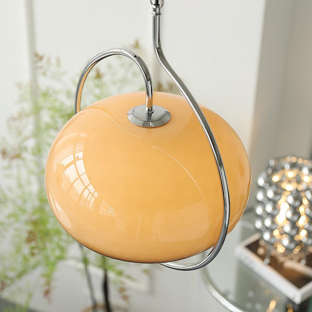 Vintage Bauhaus Medieval Pendant Lamp Chrome Cream Glass Hanging Fixture Retro Lighting