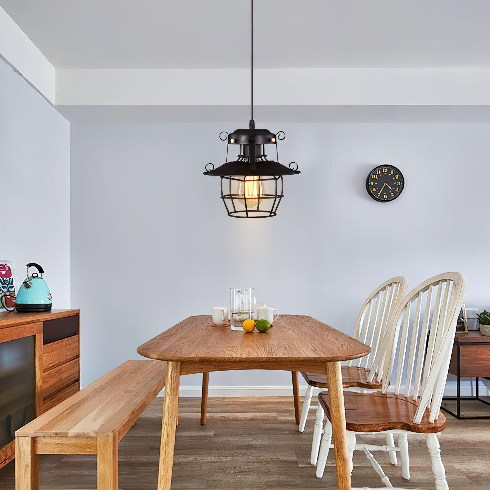 Vintage Birdcage Iron Pendant Light Industrial Geometric Hanging Lamp for Kitchen and Dining
