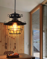 Vintage Birdcage Iron Pendant Light Industrial Geometric Hanging Lamp for Kitchen and Dining