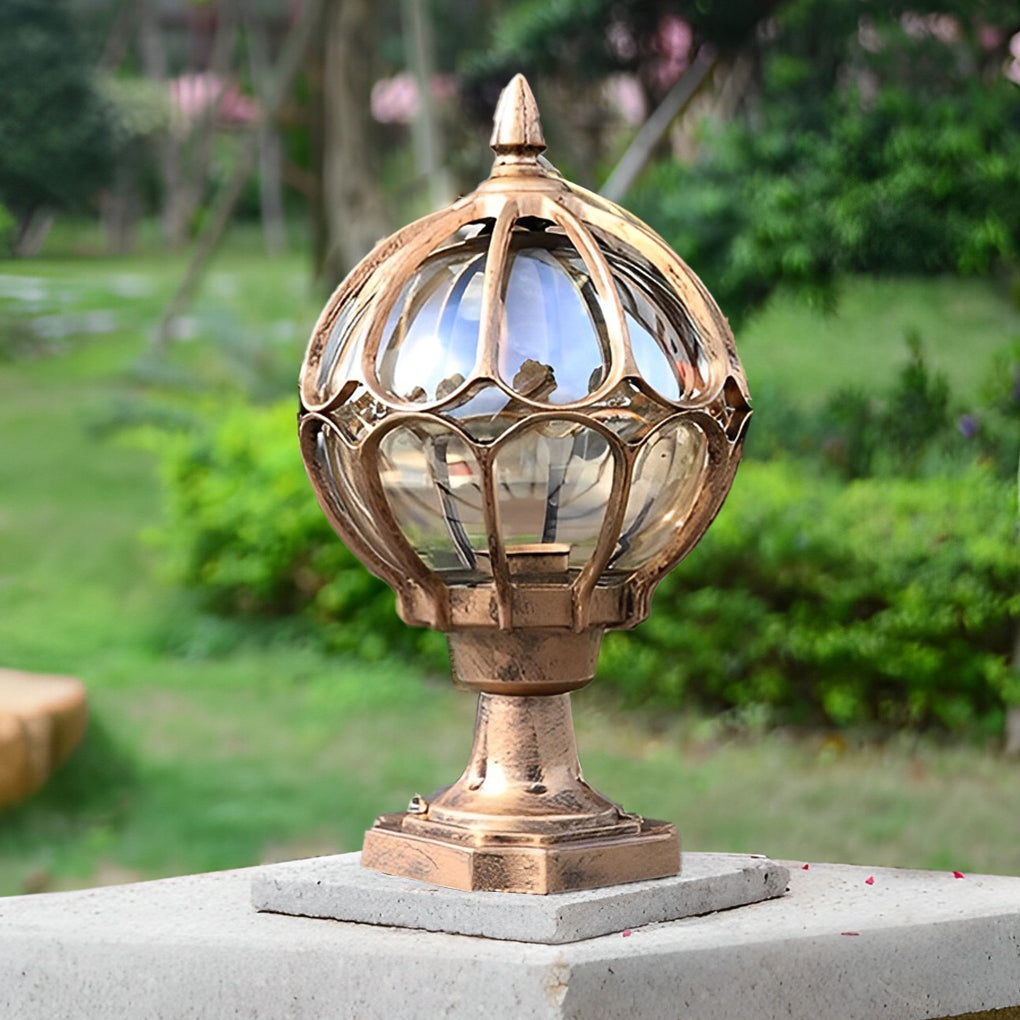 Vintage Black Aluminum Outdoor Pier Mount Post Light with Clear Glass Globe Lantern