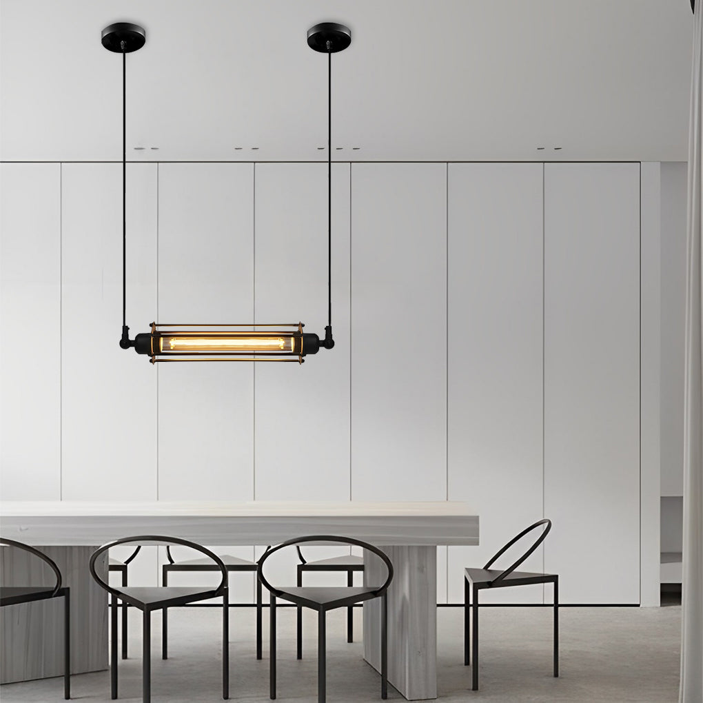 Vintage Black Iron LED Pendant Lighting Fixture Industrial Tube Ceiling Lamp for Kitchen and Cafe