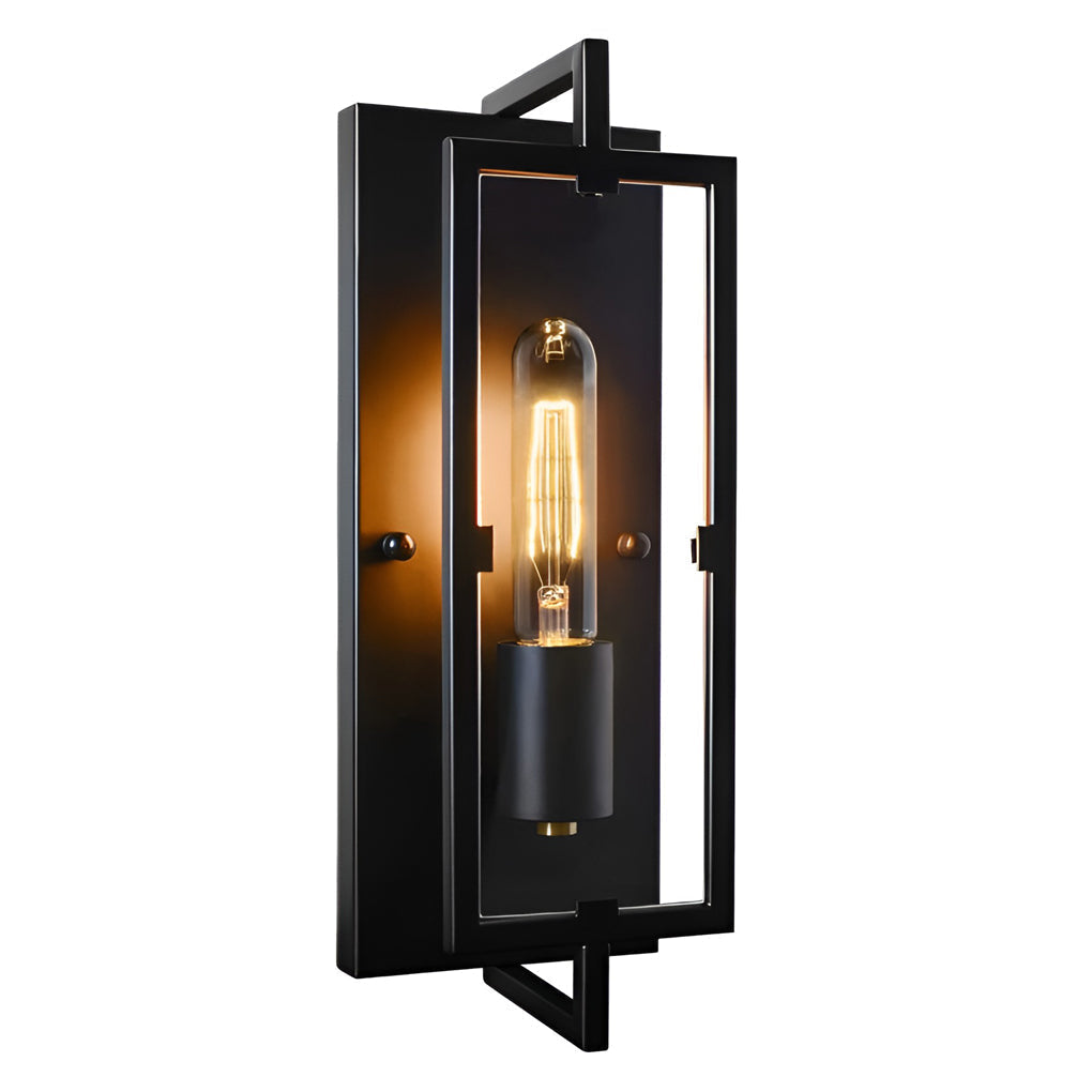 Vintage Black Iron Rectangular Industrial Wall Sconce for Bedroom and Living Room Lighting