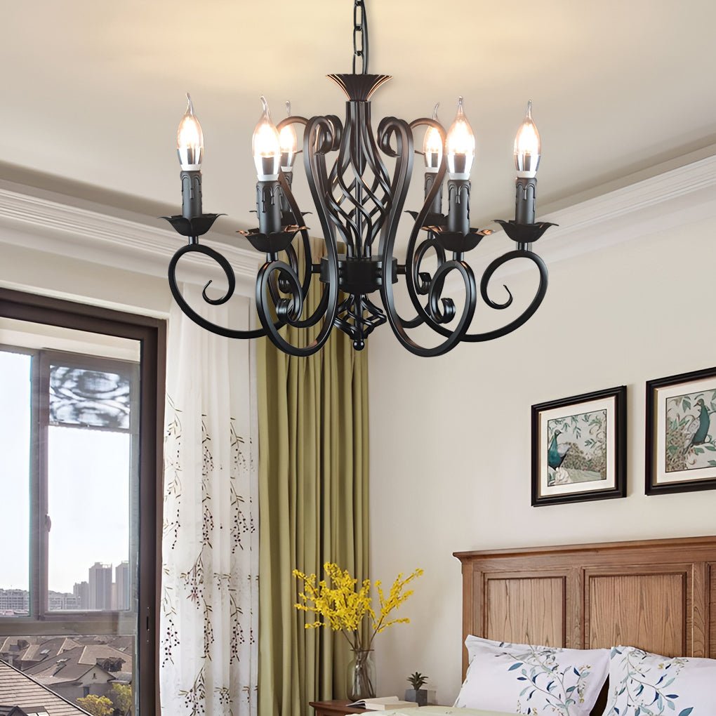 Vintage Black Metal Farmhouse Candelabra Chandelier 6 Light Ceiling Hanging Fixture