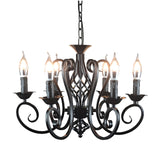 Vintage Black Metal Farmhouse Candelabra Chandelier 6 Light Ceiling Hanging Fixture
