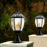 Vintage Black Outdoor Solar Fence Post Light with Remote Control Waterproof Garden LED Lamp