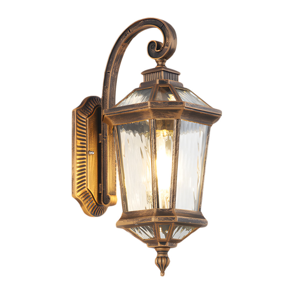 Vintage Black Outdoor Wall Lantern with Clear Water Glass Shade and Durable Die Cast Aluminum Housing