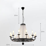 Vintage Black Wagon Wheel Candle Chandelier with Cascading Clear Crystals and Adjustable Chain
