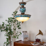 Vintage Blue Floral Resin Recessed Ceiling Light with White Glass Shade