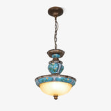 Vintage Blue Floral Resin Recessed Ceiling Light with White Glass Shade