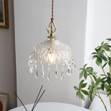 Vintage Brass and Clear Glass Bowl Pendant Light Elegant Ceiling Fixture for Dining Room