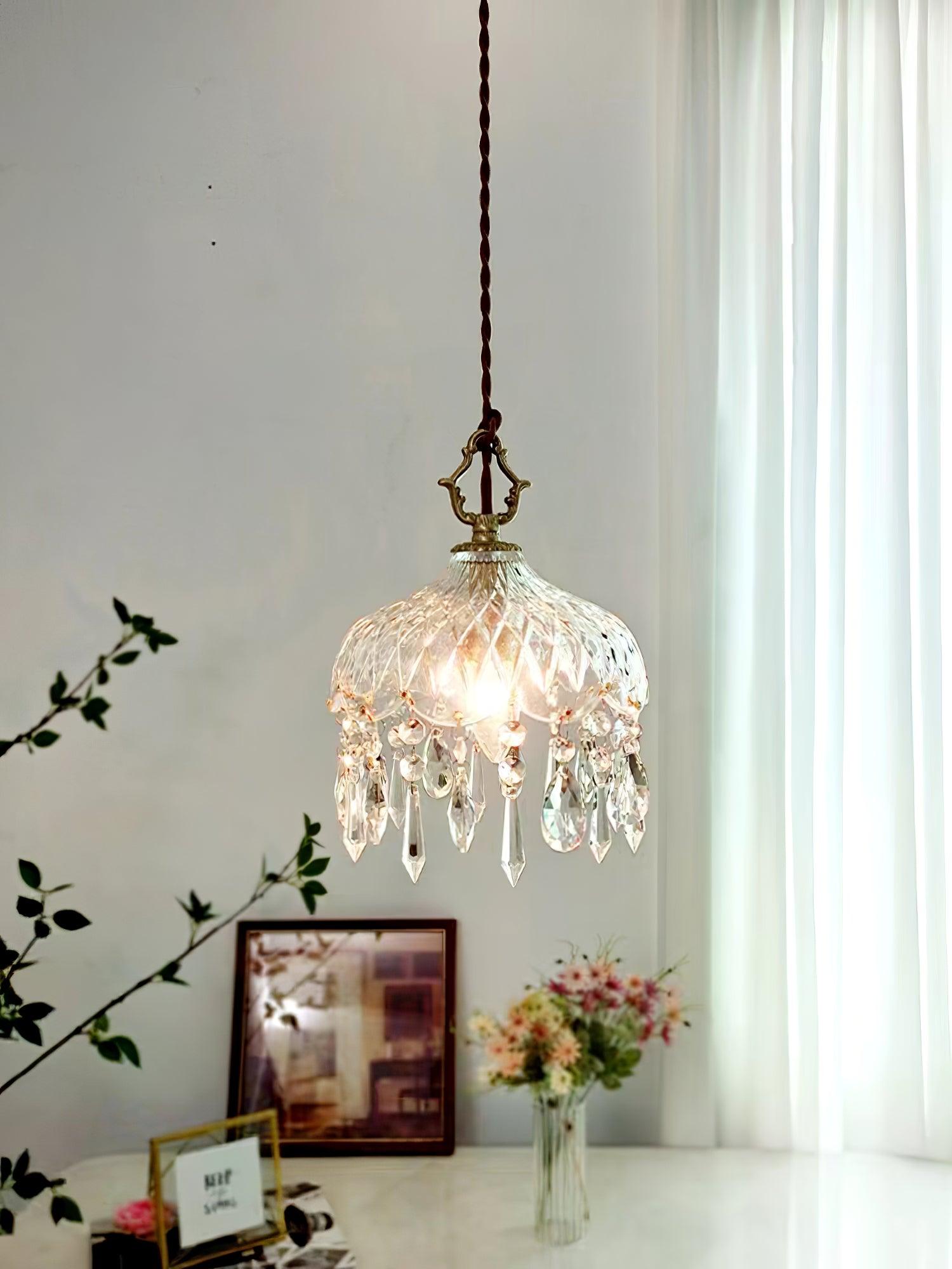 Vintage Brass and Clear Glass Bowl Pendant Light Elegant Ceiling Fixture for Dining Room