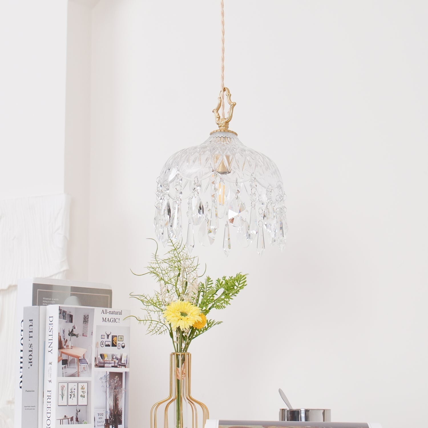 Vintage Brass and Clear Glass Bowl Pendant Light Elegant Ceiling Fixture for Dining Room
