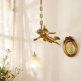 Vintage Brass Angel Figurine Pendant Light with Opaque Glass Shade