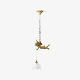 Vintage Brass Angel Figurine Pendant Light with Opaque Glass Shade