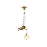 Vintage Brass Angel Figurine Pendant Light with Opaque Glass Shade