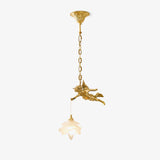 Vintage Brass Angel Figurine Pendant Light with Opaque Glass Shade