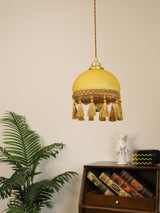 Vintage Brass Drop Light with French Tassels and Clear Blown Glass Globe